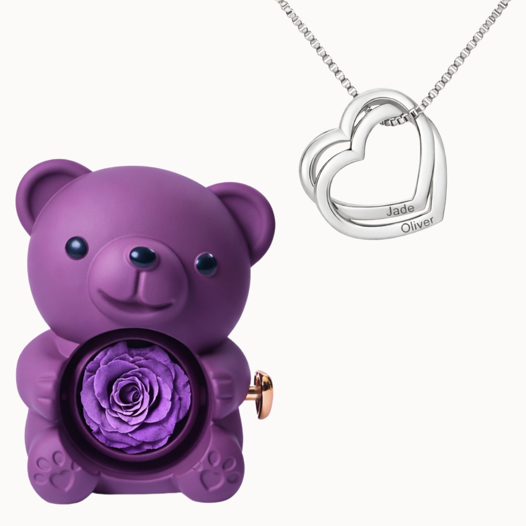 Caja Oso Eterno con Collar Corazones Entrelazados Personalizado