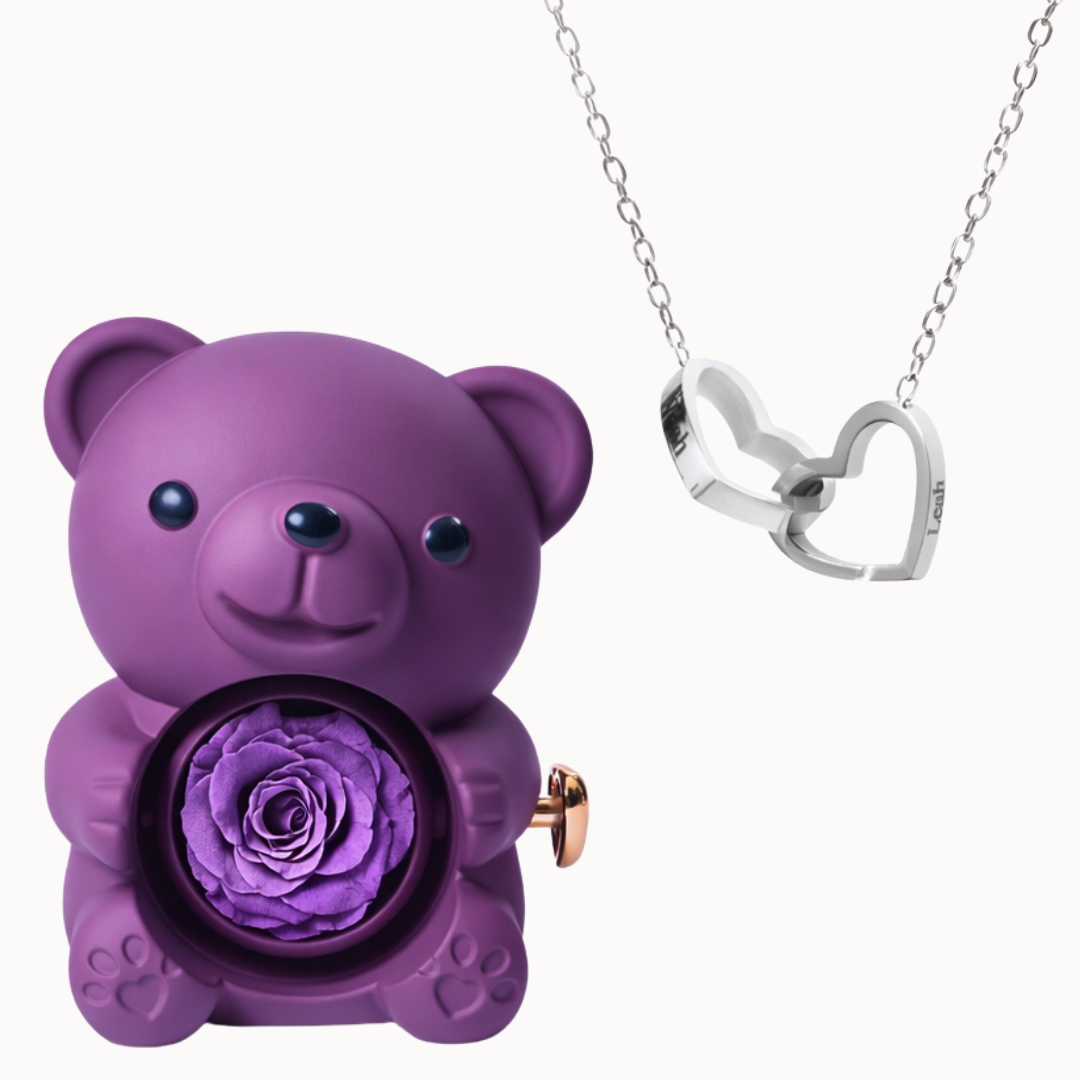 Oso Eterno con Collar Dos Corazones Personalizado