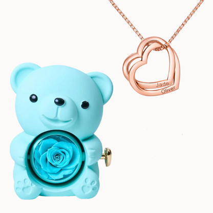 Caja Oso Eterno con Collar Corazones Entrelazados Personalizado