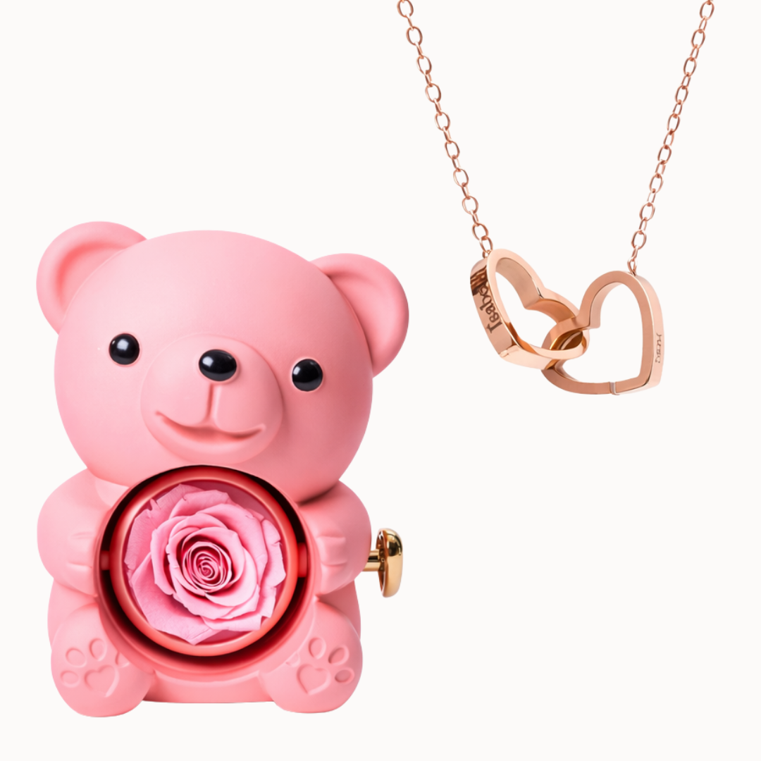 Oso Eterno con Collar Dos Corazones Personalizado