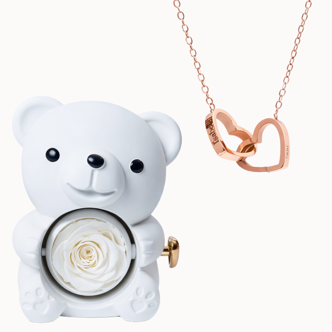 Oso Eterno con Collar Dos Corazones Personalizado
