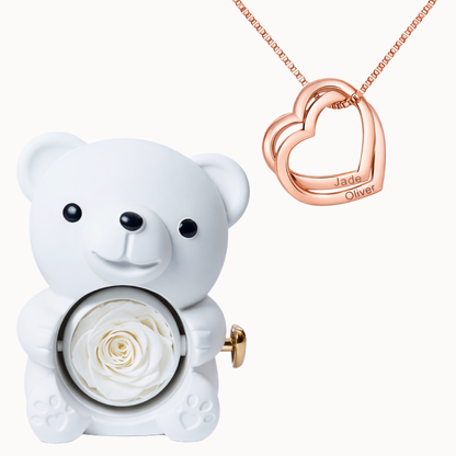 Caja Oso Eterno con Collar Corazones Entrelazados Personalizado