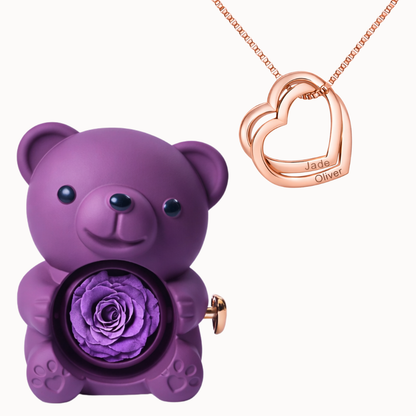 Caja Oso Eterno con Collar Corazones Entrelazados Personalizado