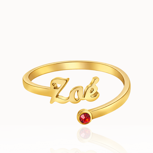 Anillo Abierto Personalizado con Piedra de Nacimiento
