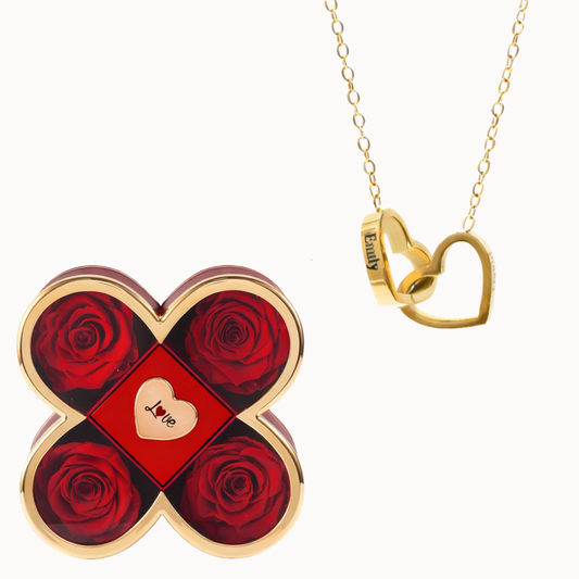 Cofanetto Quadrifoglio Eterno con Collana Due Cuori Personalizzabile