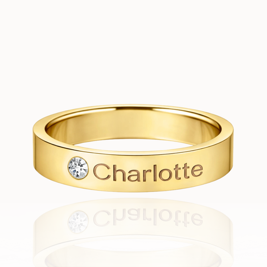 Anillo Personalizado con Nombre y Piedra de Nacimiento