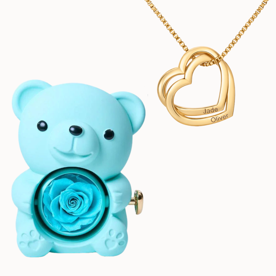 Caja Oso Eterno con Collar Corazones Entrelazados Personalizado