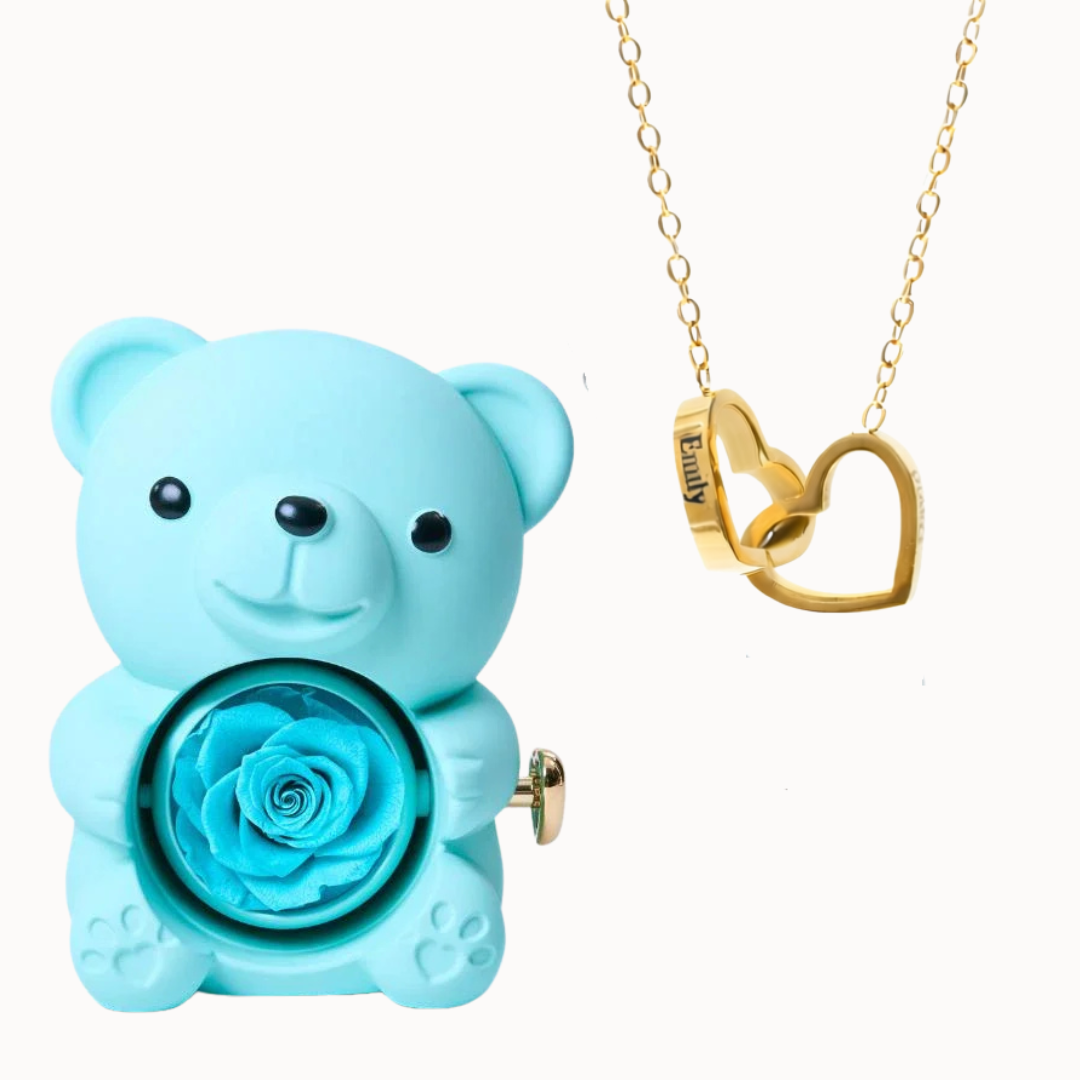 Oso Eterno con Collar Dos Corazones Personalizado