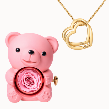 Caja Oso Eterno con Collar Corazones Entrelazados Personalizado