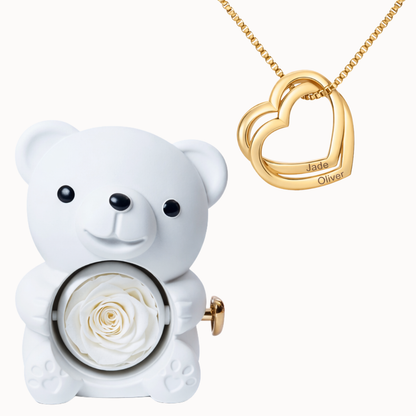 Caja Oso Eterno con Collar Corazones Entrelazados Personalizado