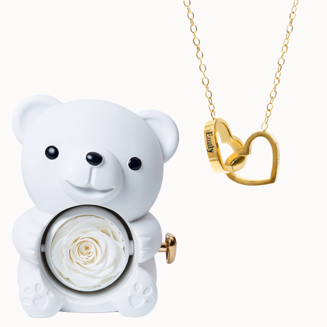 Oso Eterno con Collar Dos Corazones Personalizado