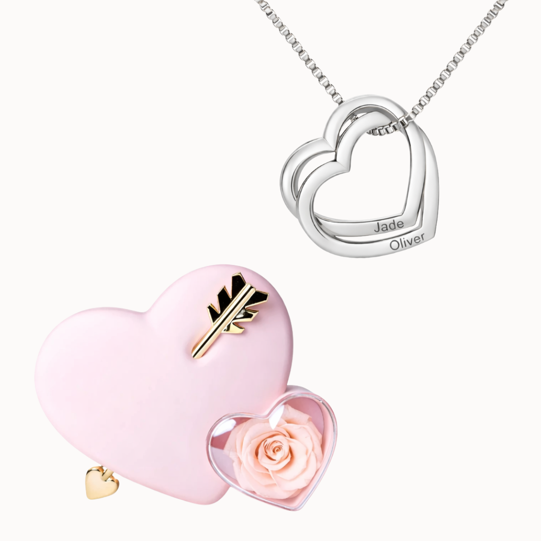 Caja Cupido con Collar Corazones Entrelazados Personalizado