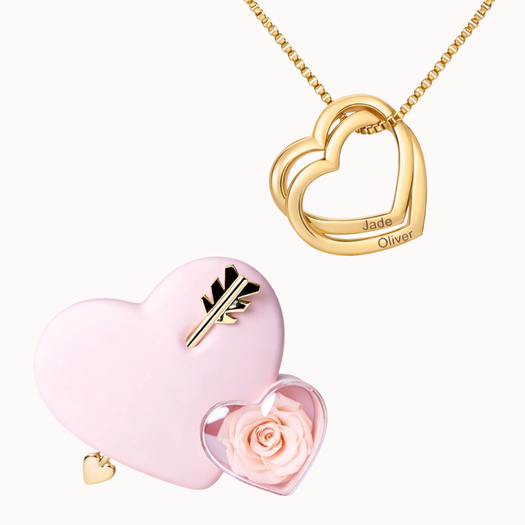 Caja Cupido con Collar Corazones Entrelazados Personalizado