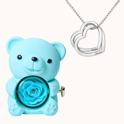 Caja Oso Eterno con Collar Corazones Entrelazados Personalizado
