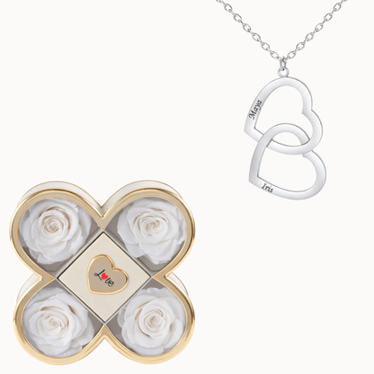 Caja Trébol Eterno con Collar Doble Corazón Personalizado