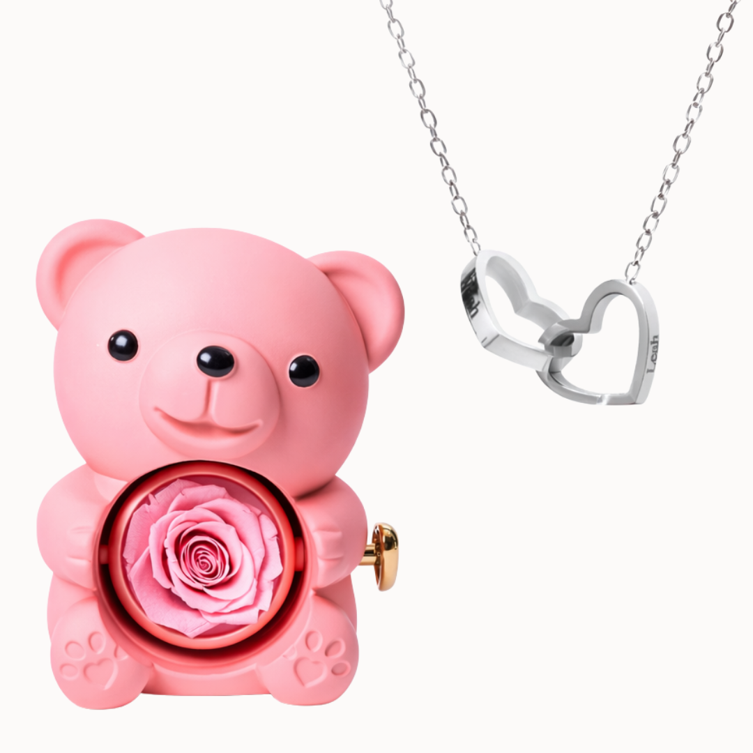 Oso Eterno con Collar Dos Corazones Personalizado