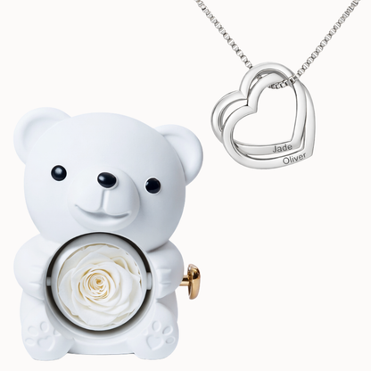 Caja Oso Eterno con Collar Corazones Entrelazados Personalizado