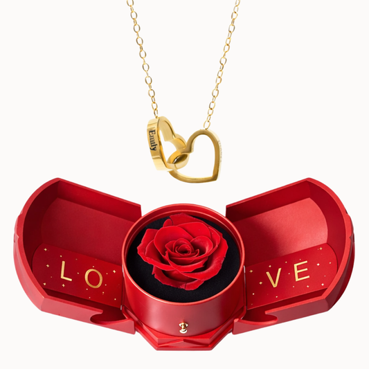 Scatola Rosa Eterna con Collana Due Cuori Personalizzata