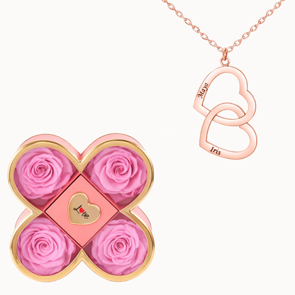 Caja Trébol Eterno con Collar Doble Corazón Personalizado