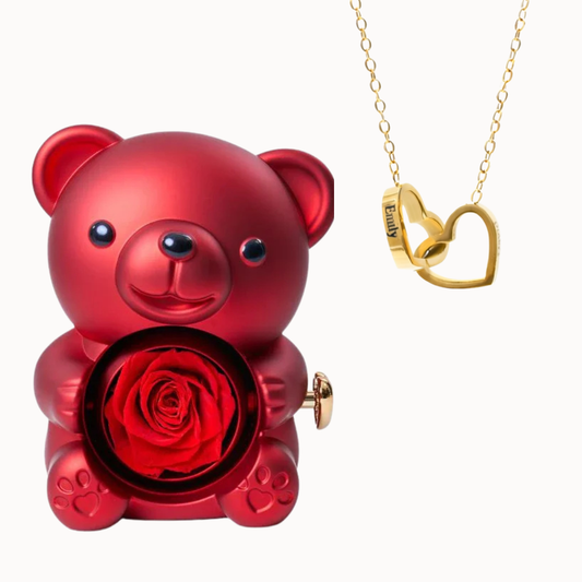Orsetto Eterno con Collana Due Cuori Personalizzata